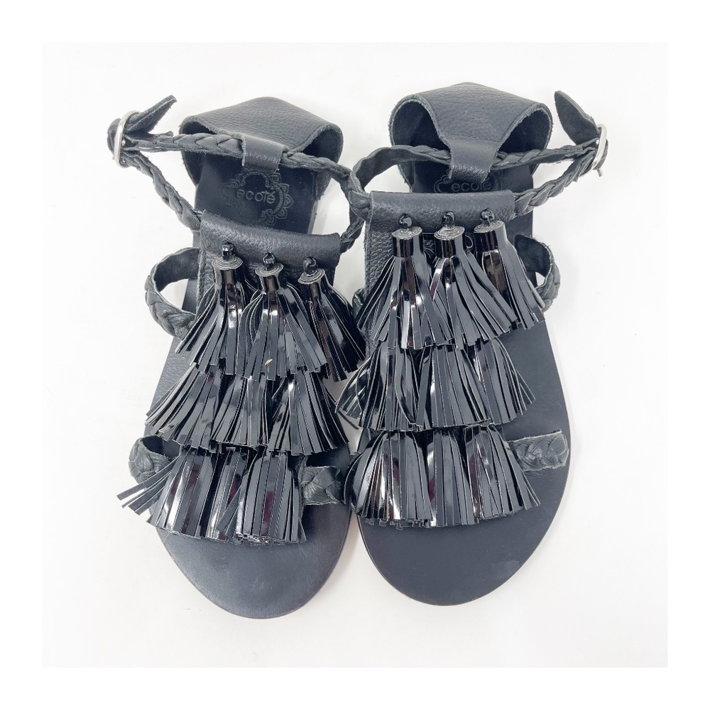Ecote Urban Outfitters Women's Sandals Size 6 Black Tasseled Leather Flat RARE